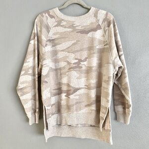 American Eagle Crewneck Womens Sweatshirt Size XS Tan Beige Camouflage Oversized